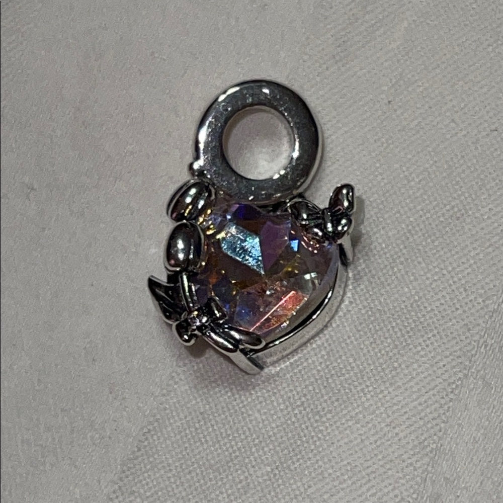 MULA Silver Heart Charm with Crystal Accents and Tulips and Butterflies - Picture 3 of 8